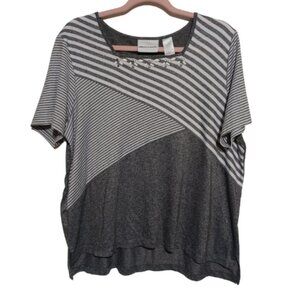 Alfred Dunner Beaded Square Neck Knitted Short Sleeve Pullover Size L